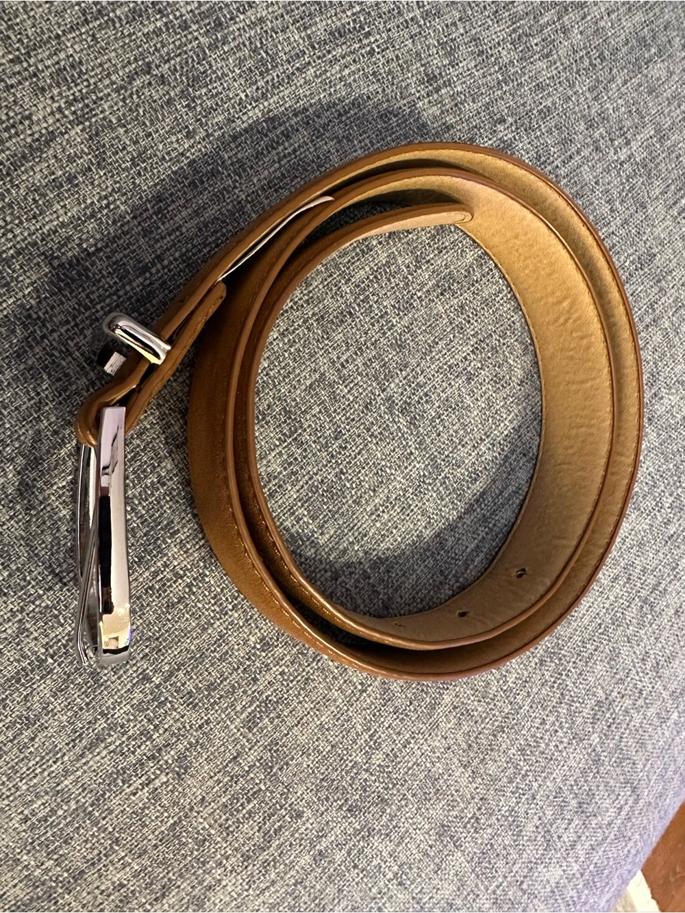 Women Brown Leather Dress Belt with Silver Buckle